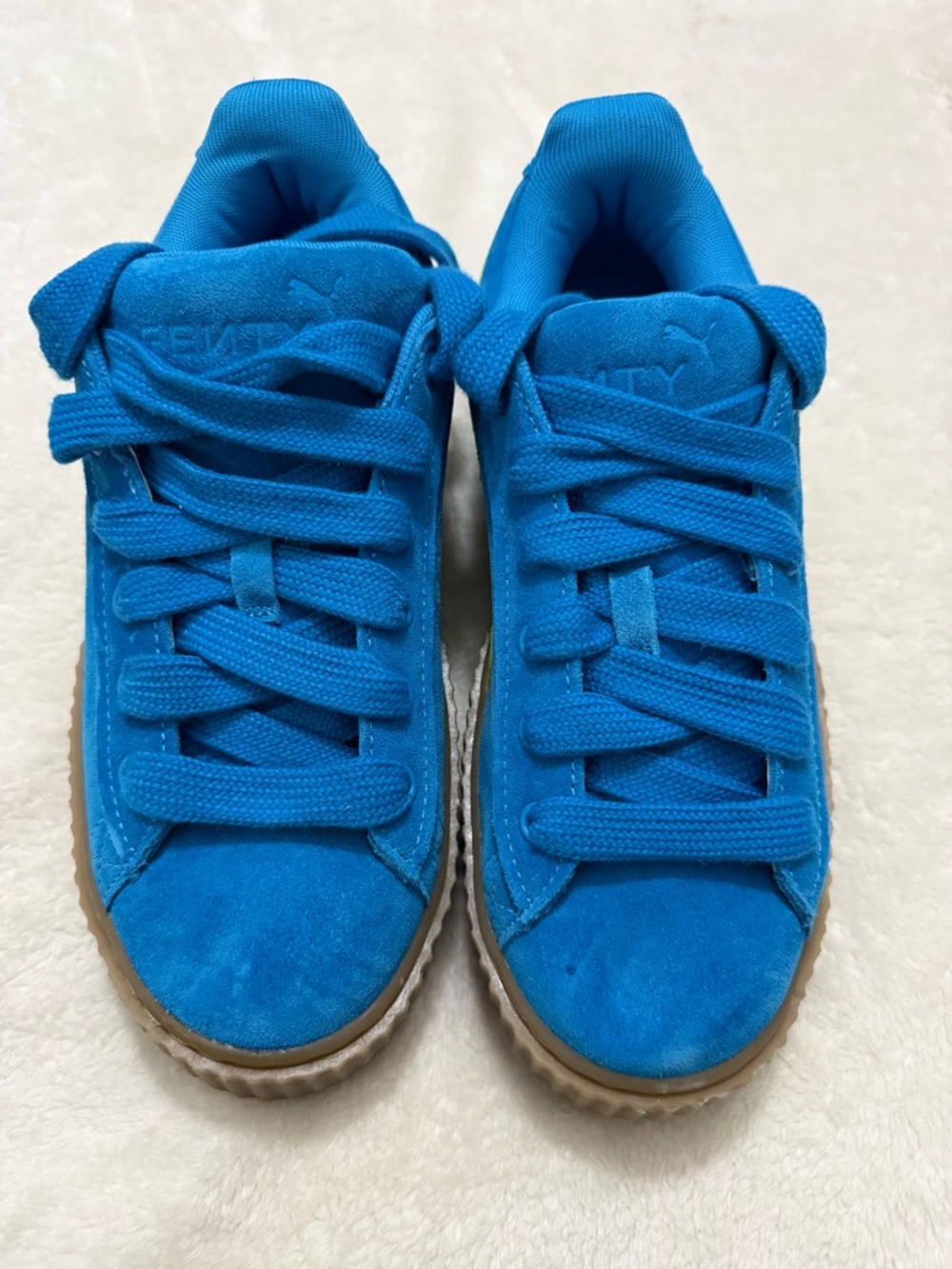 Puma Suede Sneakers in Bright Blue with Gum Sole